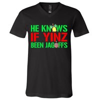 Christmas Pittsburghese He Knows If Yinz Been Jagoffs V-Neck T-Shirt