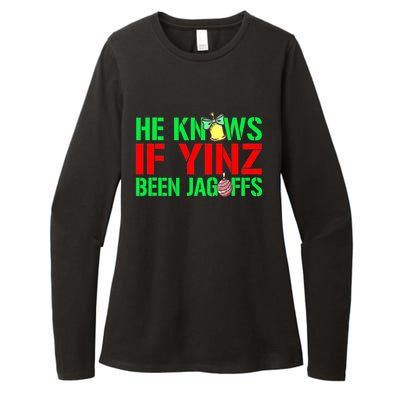 Christmas Pittsburghese He Knows If Yinz Been Jagoffs Womens CVC Long Sleeve Shirt