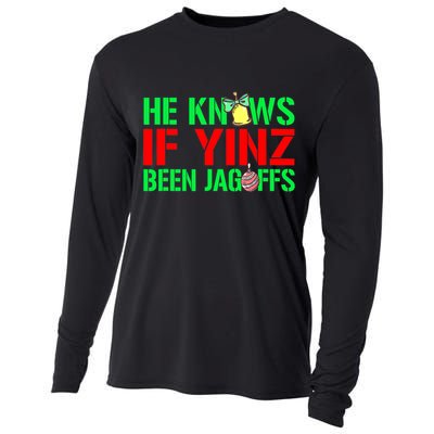 Christmas Pittsburghese He Knows If Yinz Been Jagoffs Cooling Performance Long Sleeve Crew
