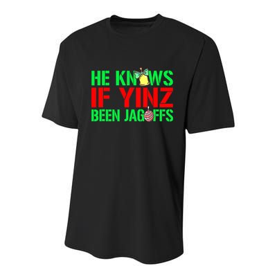 Christmas Pittsburghese He Knows If Yinz Been Jagoffs Youth Performance Sprint T-Shirt