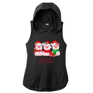 Christmas Pigs Ho Ho Ho Merry Christmas Christmas Farm Ladies PosiCharge Tri-Blend Wicking Draft Hoodie Tank