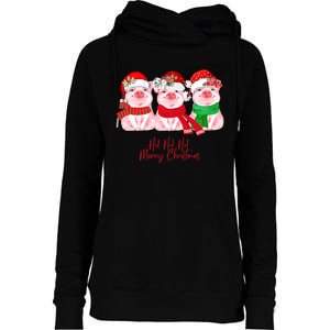 Christmas Pigs Ho Ho Ho Merry Christmas Christmas Farm Womens Funnel Neck Pullover Hood