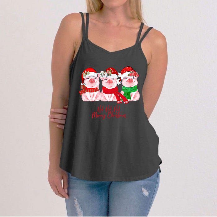 Christmas Pigs Ho Ho Ho Merry Christmas Christmas Farm Women's Strappy Tank