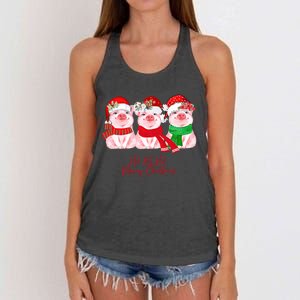 Christmas Pigs Ho Ho Ho Merry Christmas Christmas Farm Women's Knotted Racerback Tank