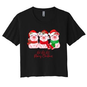 Christmas Pigs Ho Ho Ho Merry Christmas Christmas Farm Women's Crop Top Tee