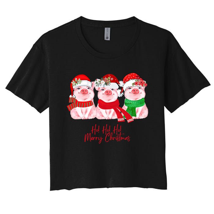 Christmas Pigs Ho Ho Ho Merry Christmas Christmas Farm Women's Crop Top Tee