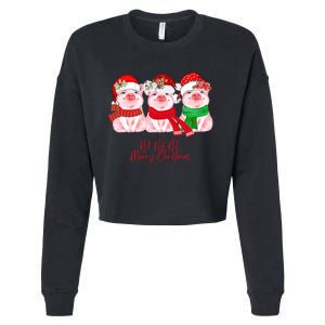 Christmas Pigs Ho Ho Ho Merry Christmas Christmas Farm Cropped Pullover Crew