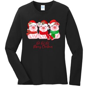 Christmas Pigs Ho Ho Ho Merry Christmas Christmas Farm Ladies Long Sleeve Shirt