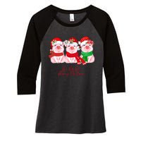 Christmas Pigs Ho Ho Ho Merry Christmas Christmas Farm Women's Tri-Blend 3/4-Sleeve Raglan Shirt