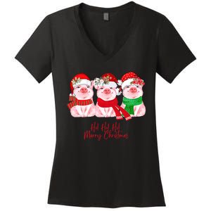 Christmas Pigs Ho Ho Ho Merry Christmas Christmas Farm Women's V-Neck T-Shirt