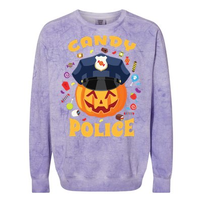 Candy Police Halloween Party Costume Security Funny Colorblast Crewneck Sweatshirt