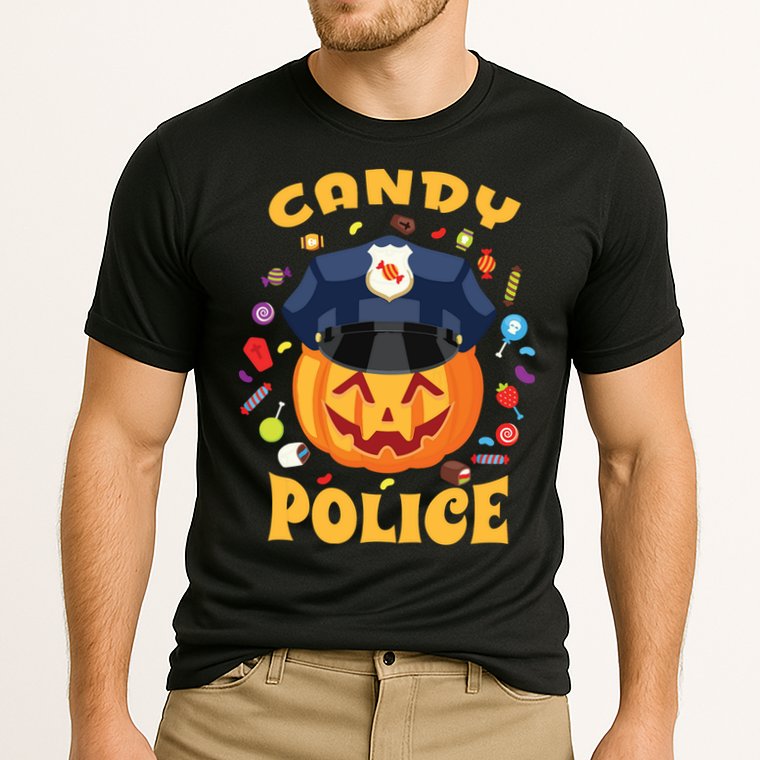 Candy Police Halloween Party Costume Security Funny Cooling Performance Crew T-Shirt