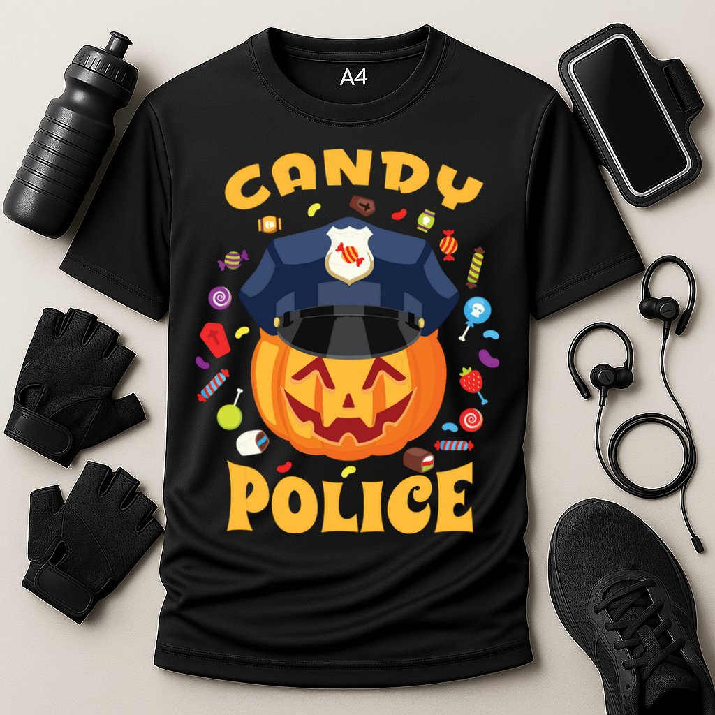 Candy Police Halloween Party Costume Security Funny Cooling Performance Crew T-Shirt