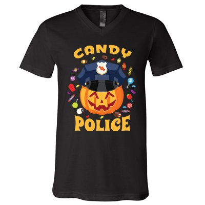 Candy Police Halloween Party Costume Security Funny V-Neck T-Shirt