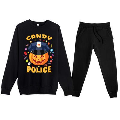 Candy Police Halloween Party Costume Security Funny Premium Crewneck Sweatsuit Set