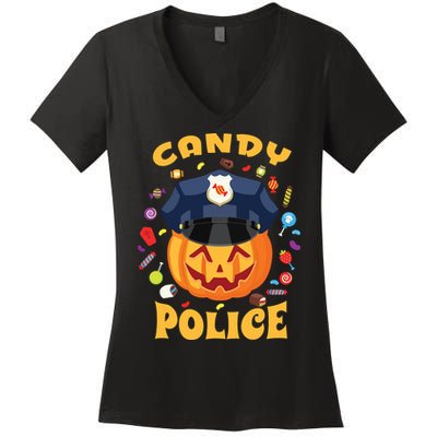 Candy Police Halloween Party Costume Security Funny Women's V-Neck T-Shirt