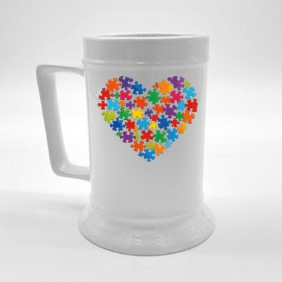 Colorful Puzzle Heart Autism Awareness Graphic Beer Stein