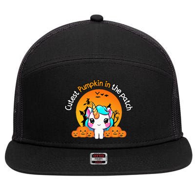 Cutest Pumpkin In The Patch Unicorn Witch Halloween Kawaii 7 Panel Mesh Trucker Snapback Hat