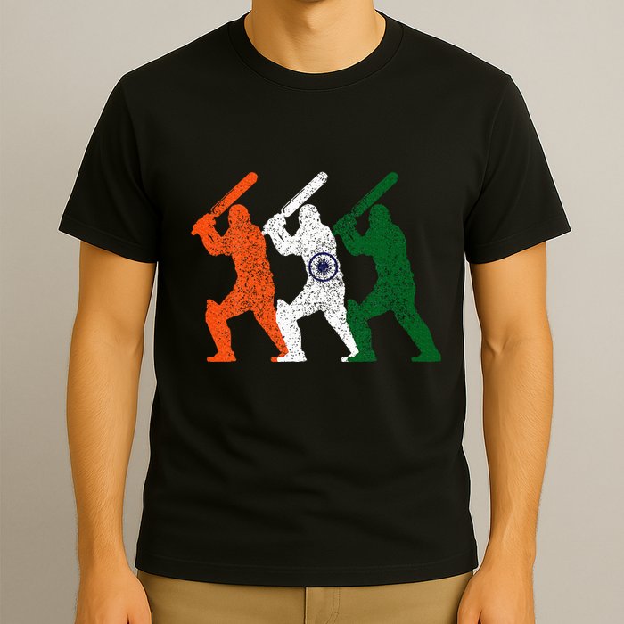 Cricket Player Indian Flag Vintage India Cricket T-Shirt