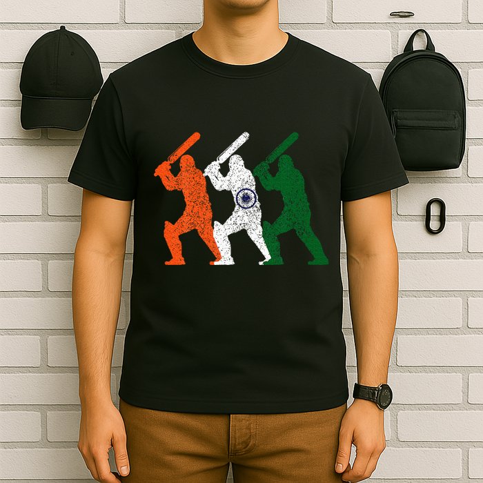 Cricket Player Indian Flag Vintage India Cricket T-Shirt