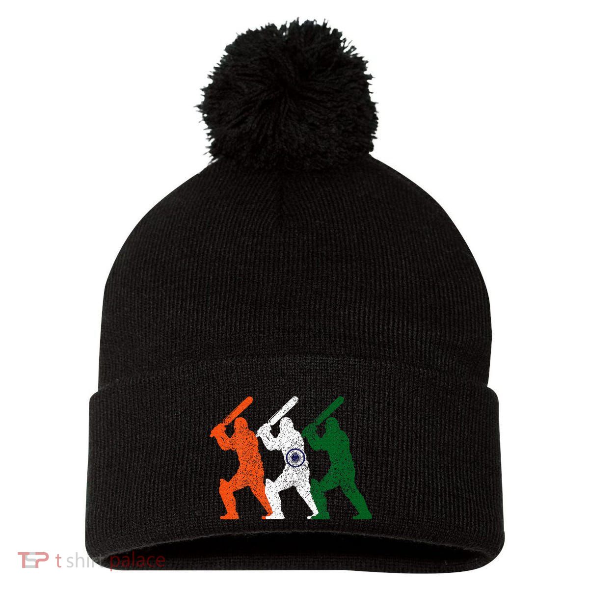 Cricket Player Indian Flag Vintage India Cricket Pom Pom 12in Knit Beanie
