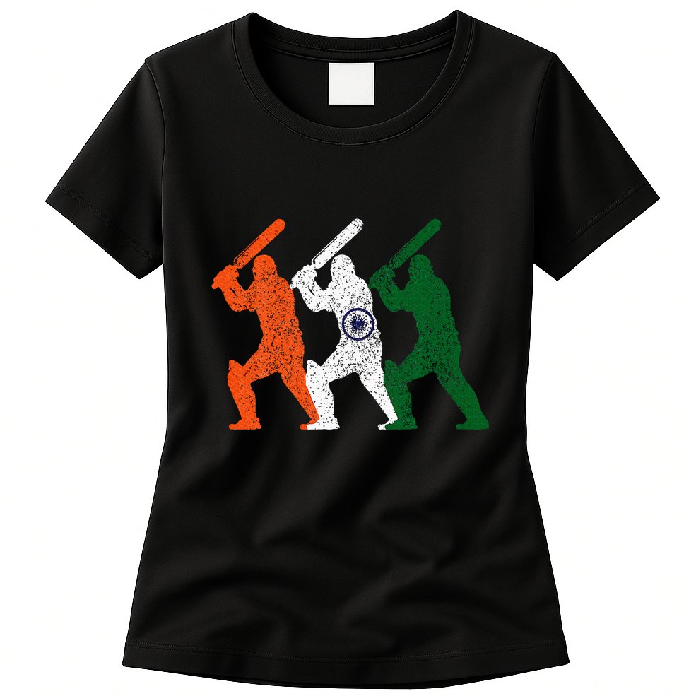 Cricket Player Indian Flag Vintage India Cricket Womens T-Shirt