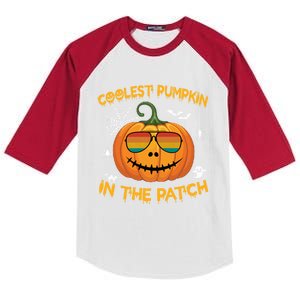 Coolest Pumpkin In The Patch Funny Pumpkin Sunglasses Gift Kids Colorblock Raglan Jersey