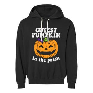 Cutest Pumpkin In The Patch Cute Halloween Girl Garment-Dyed Fleece Hoodie