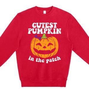 Cutest Pumpkin In The Patch Cute Halloween Girl Premium Crewneck Sweatshirt