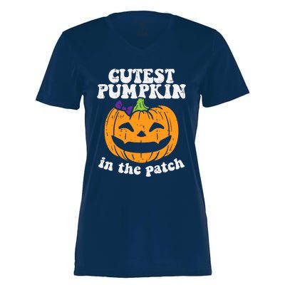 Cutest Pumpkin In The Patch Cute Halloween Girl Women's Momentum V-Neck T-Shirt