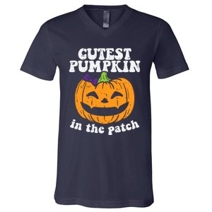 Cutest Pumpkin In The Patch Cute Halloween Girl V-Neck T-Shirt