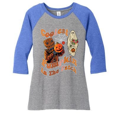 Coolest Pumpkin In The Patch Floral Ghost Funny Gift Women's Tri-Blend 3/4-Sleeve Raglan Shirt