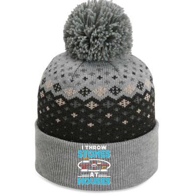 Curling Player I Throw Stones At Houses Curler Curling Gift The Baniff Cuffed Pom Beanie