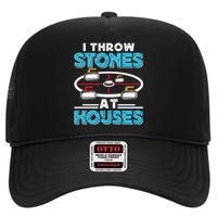 Curling Player I Throw Stones At Houses Curler Curling Gift High Crown Mesh Back Trucker Hat