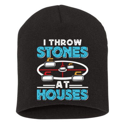 Curling Player I Throw Stones At Houses Curler Curling Gift Short Acrylic Beanie