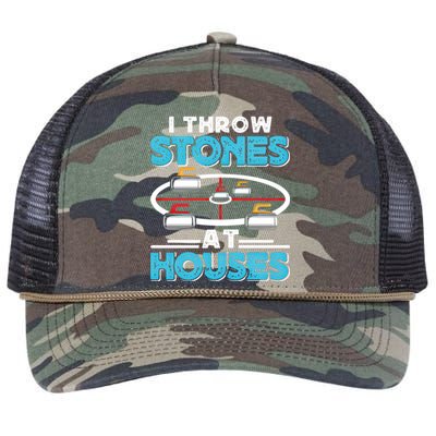 Curling Player I Throw Stones At Houses Curler Curling Gift Retro Rope Trucker Hat Cap