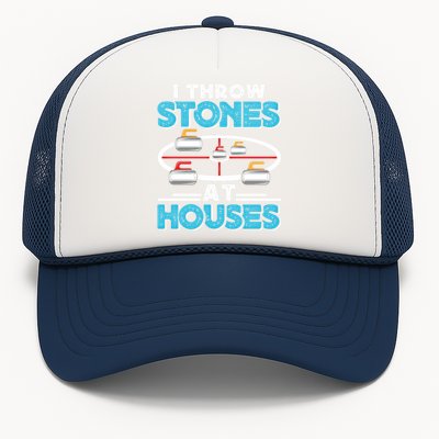 Curling Player I Throw Stones At Houses Curler Curling Gift Trucker Hat