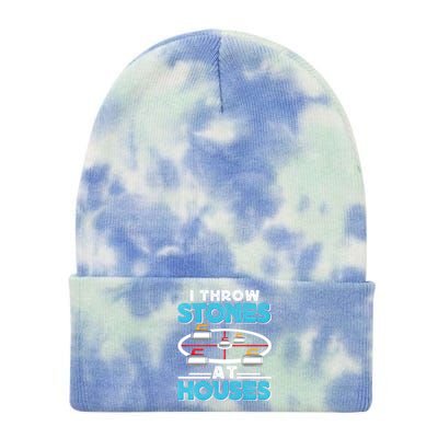 Curling Player I Throw Stones At Houses Curler Curling Gift Tie Dye 12in Knit Beanie