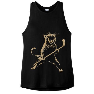 Cat Playing Ice Hockey Ladies PosiCharge Tri-Blend Wicking Tank