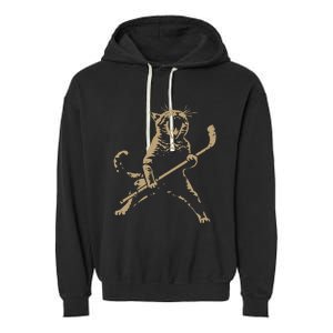 Cat Playing Ice Hockey Garment-Dyed Fleece Hoodie