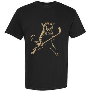 Cat Playing Ice Hockey Garment-Dyed Heavyweight T-Shirt