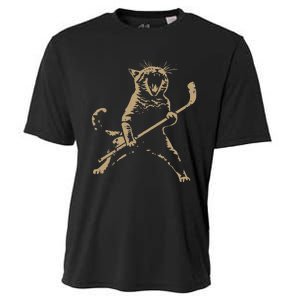 Cat Playing Ice Hockey Cooling Performance Crew T-Shirt