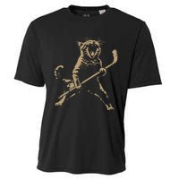 Cat Playing Ice Hockey Cooling Performance Crew T-Shirt