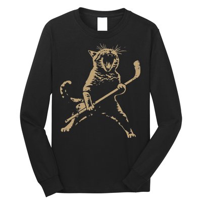 Cat Playing Ice Hockey Long Sleeve Shirt