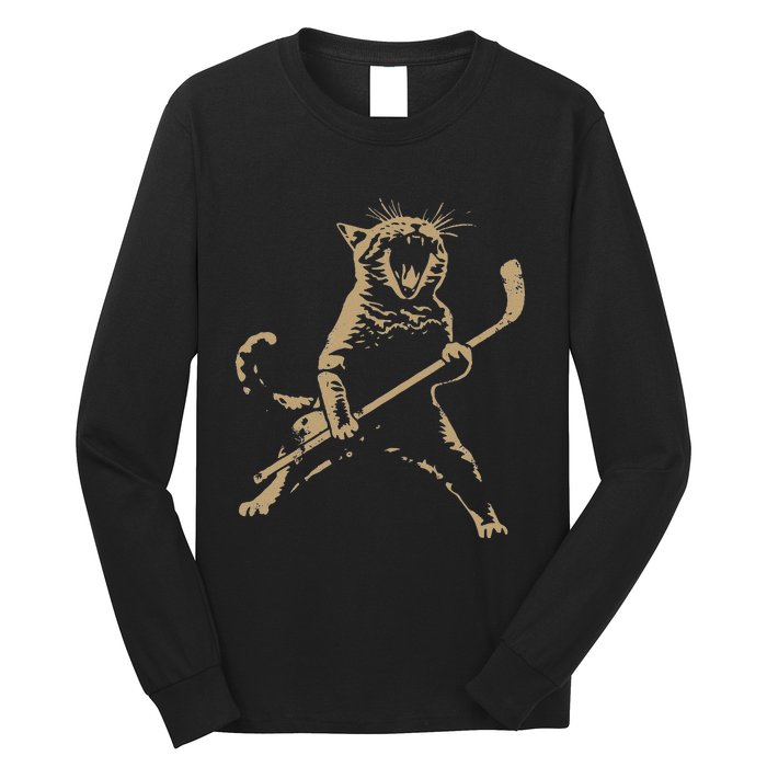 Cat Playing Ice Hockey Long Sleeve Shirt