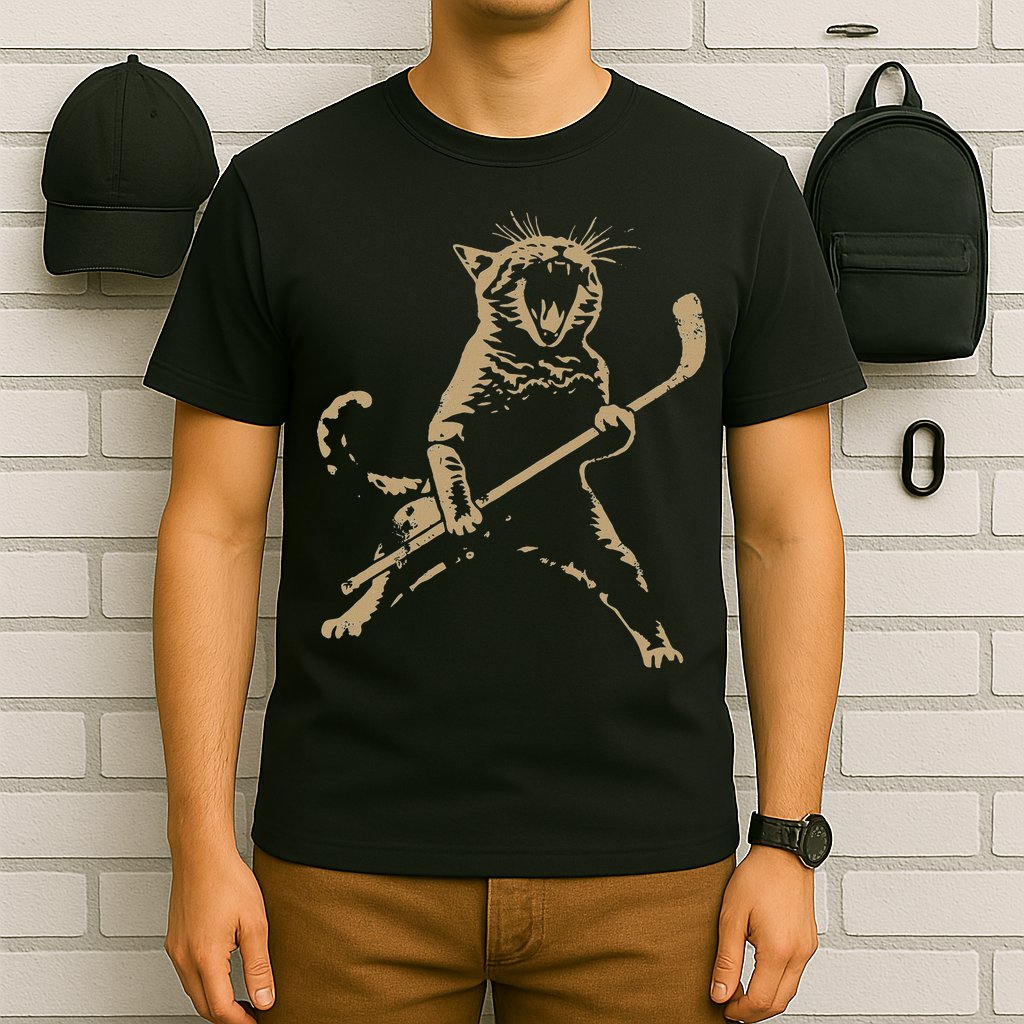 Cat Playing Ice Hockey T-Shirt