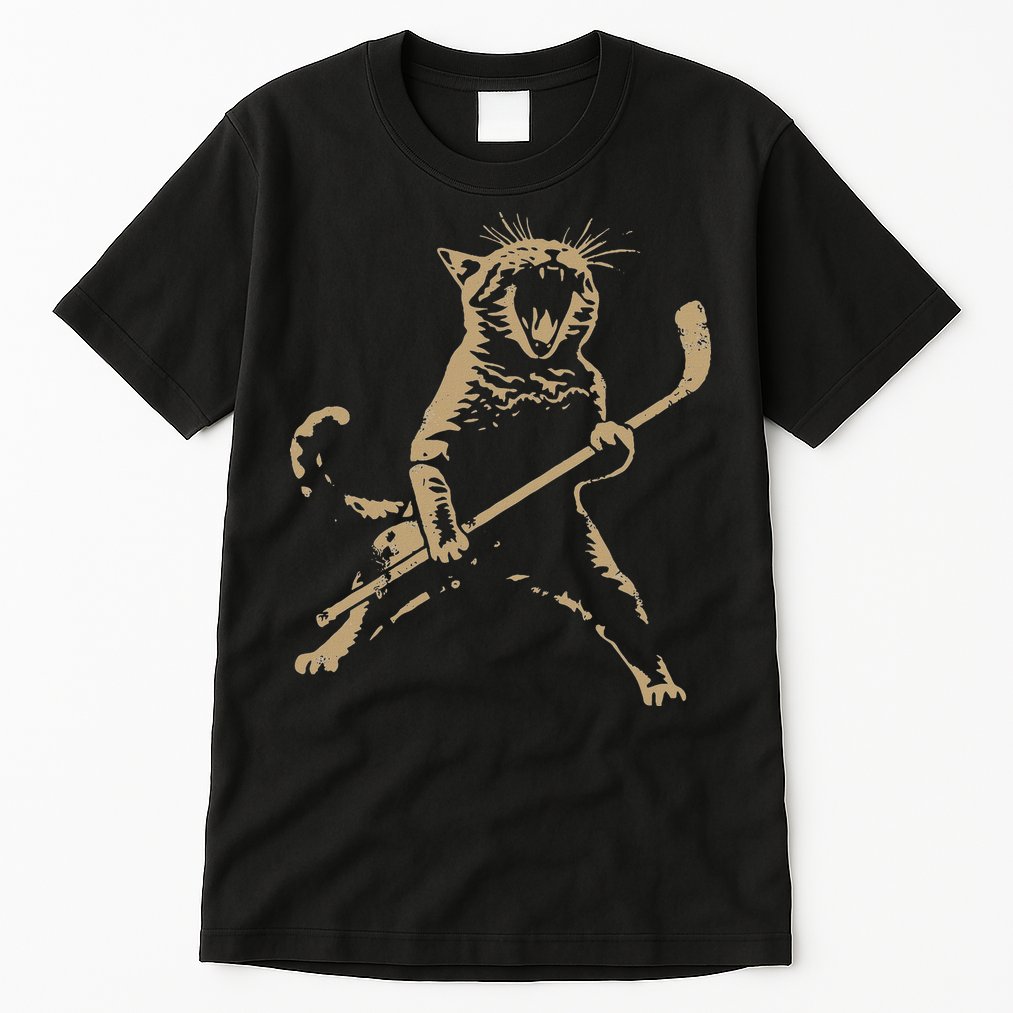 Cat Playing Ice Hockey Tall T-Shirt