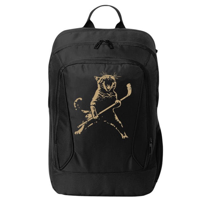 Cat Playing Ice Hockey City Backpack