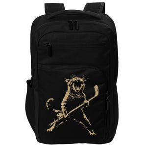 Cat Playing Ice Hockey Impact Tech Backpack