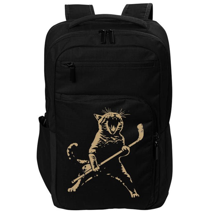 Cat Playing Ice Hockey Impact Tech Backpack